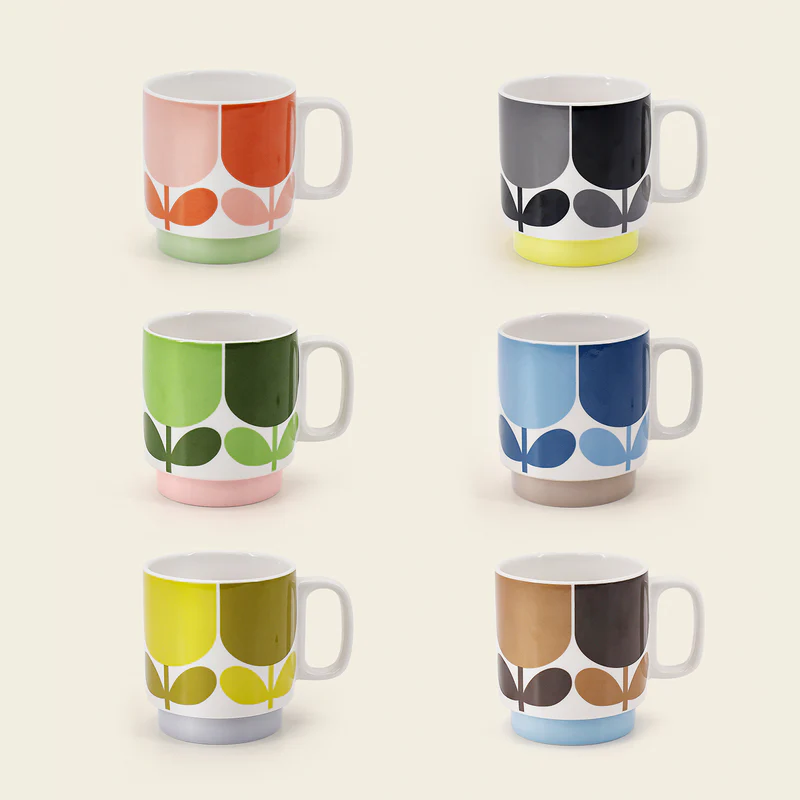 Orla Kiely Set of 6 Stacking Mugs Block Flower