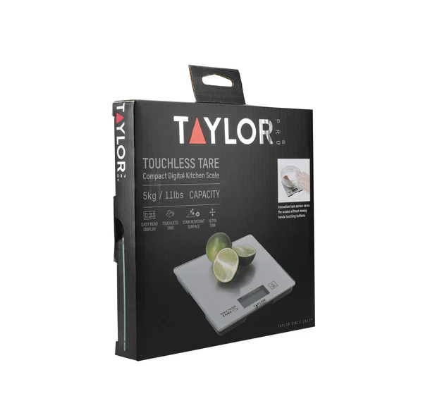 Taylor Pro Compact Digital Kitchen Scales with Touchless Tare in Gift Box, Glass / Plastic - Silver