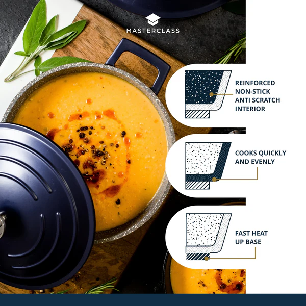 MasterClass Shallow 4 Litre Casserole Dish with Lid - Metallic Blue