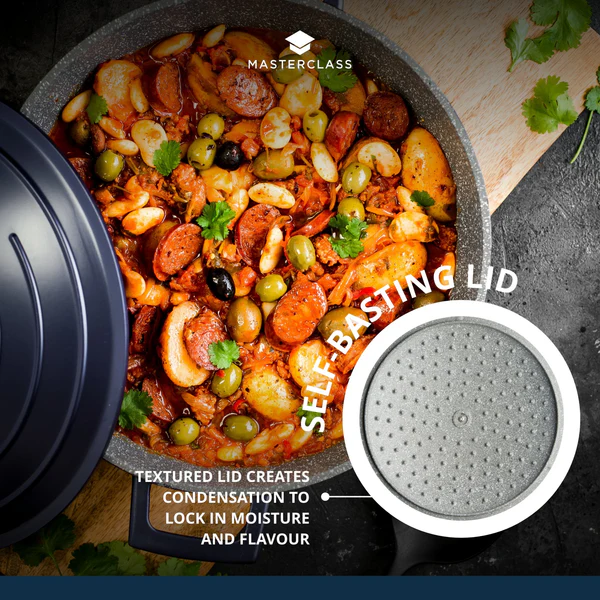 MasterClass Shallow 4 Litre Casserole Dish with Lid - Metallic Blue