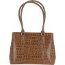 Ashwood Leather Crocodile Print Two Section With Mid Purse Bag Tan