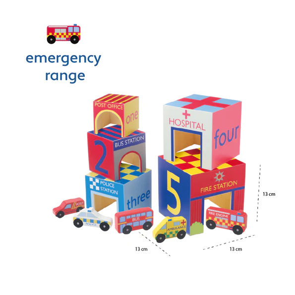 Orange Tree Toys Emergency Services Wooden Stacking Cubes