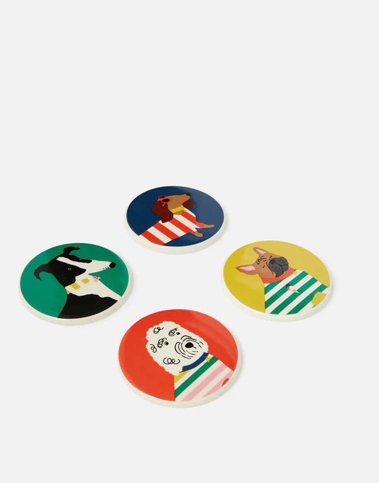 Joules Brightside Dog Coasters Set of 4