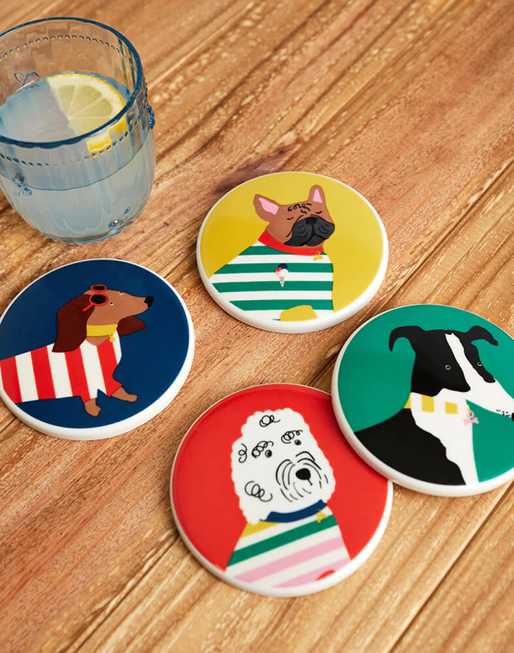 Joules Brightside Dog Coasters Set of 4