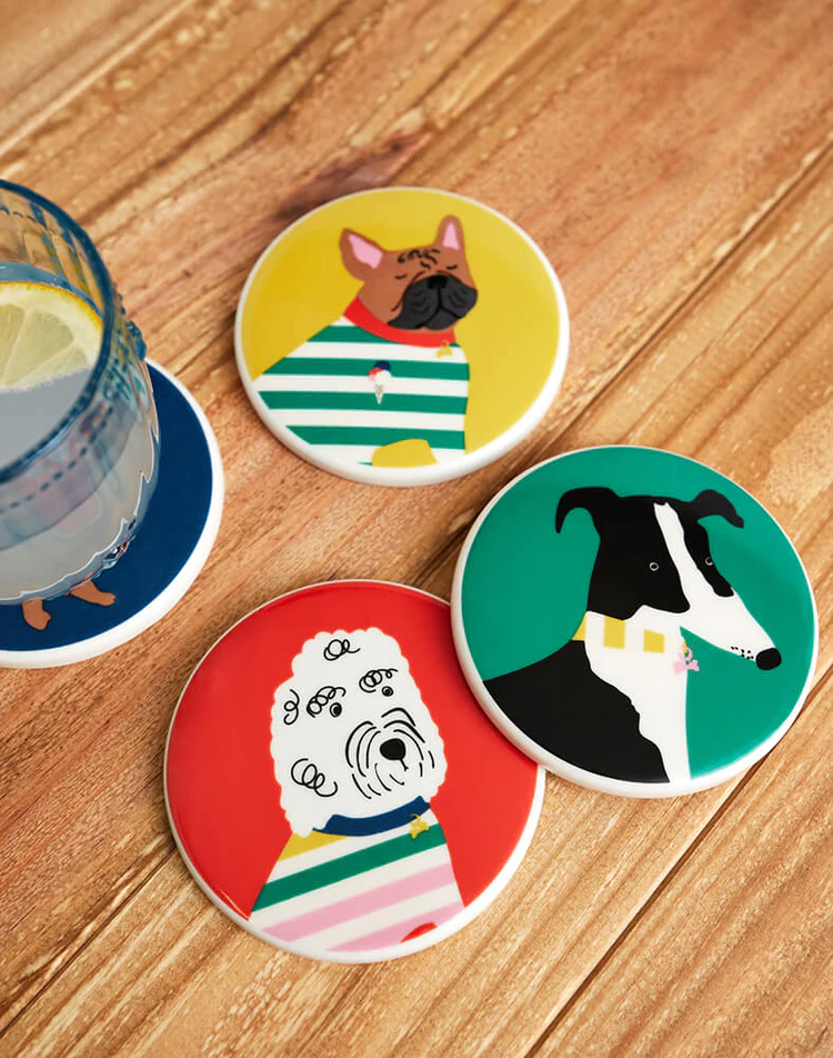 Joules Brightside Dog Coasters Set of 4