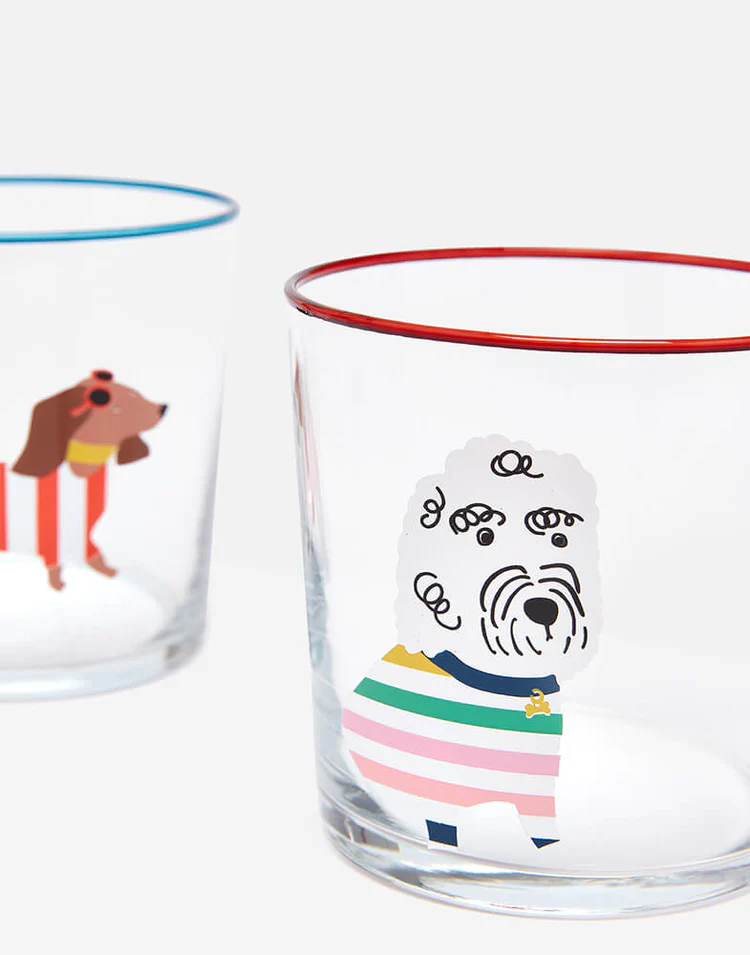 Joules Brightside Dog Glass Tumblers Set of 4