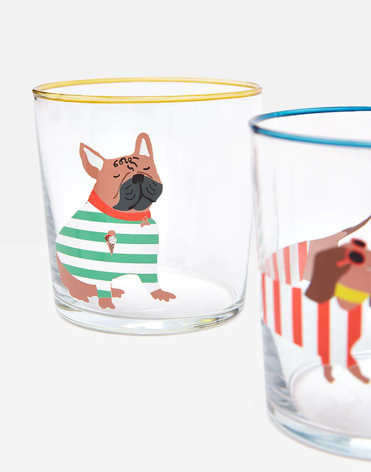 Joules Brightside Dog Glass Tumblers Set of 4