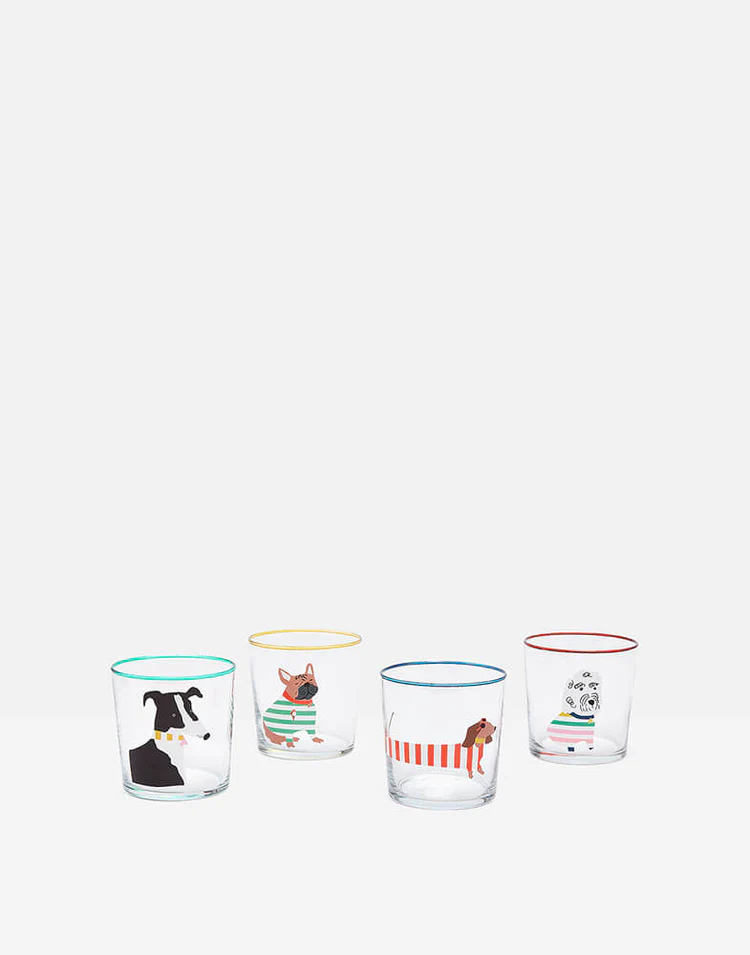 Joules Brightside Dog Glass Tumblers Set of 4