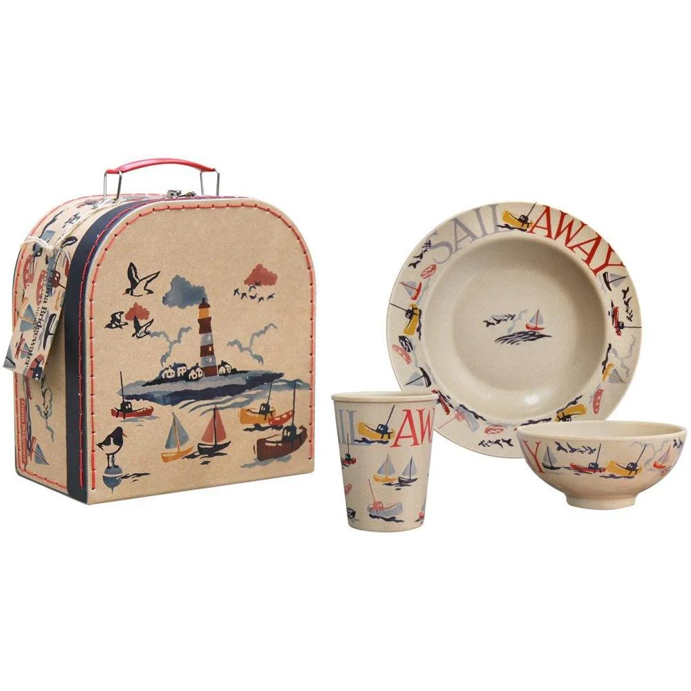 Emma Bridgewater Sail Away 3 Piece Rice Husk Dinnerware Gift Set & Case