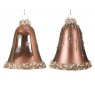 Set of Two Bronze Glass Bells with Silver Inside & Beads