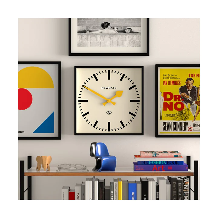 Newgate Number Five Railway Wall Clock in Black with Yellow Hands