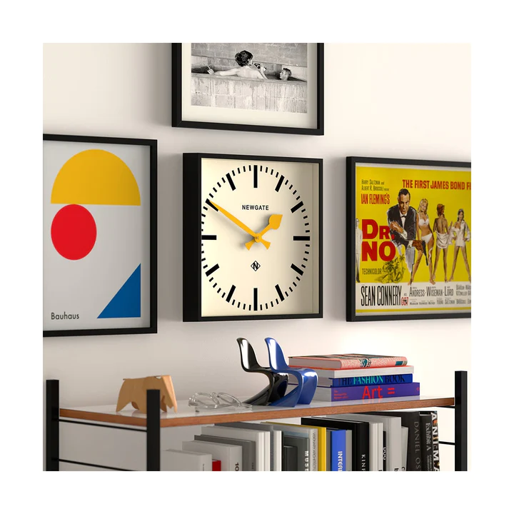Newgate Number Five Railway Wall Clock in Black with Yellow Hands
