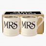 Emma Bridgewater Black Toast Mrs & Mrs Set of 2 1/2 Pint Mugs Boxed