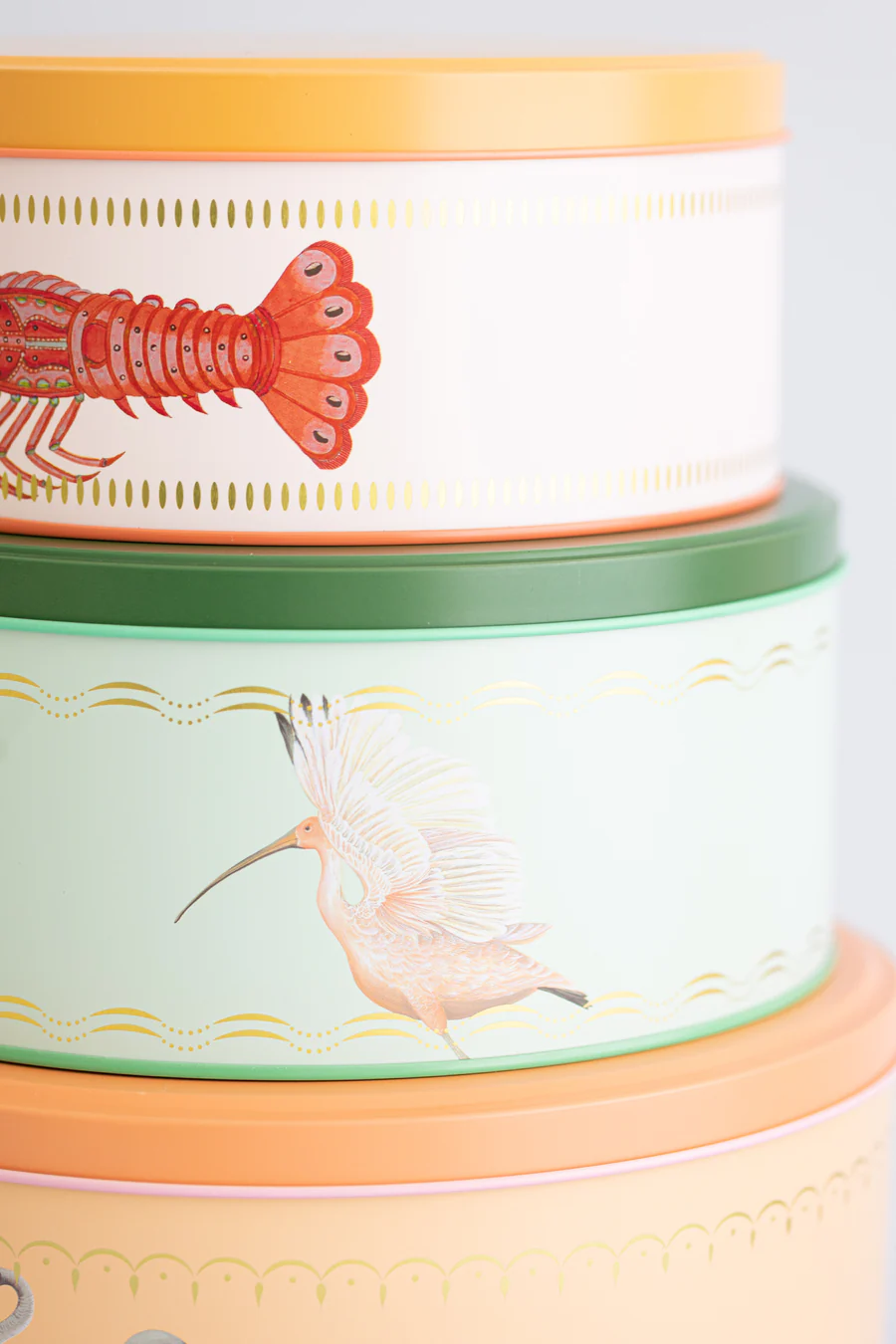 Yvonne Ellen Lobster / Elephant / Ibis Round Cake Tins Set of Three