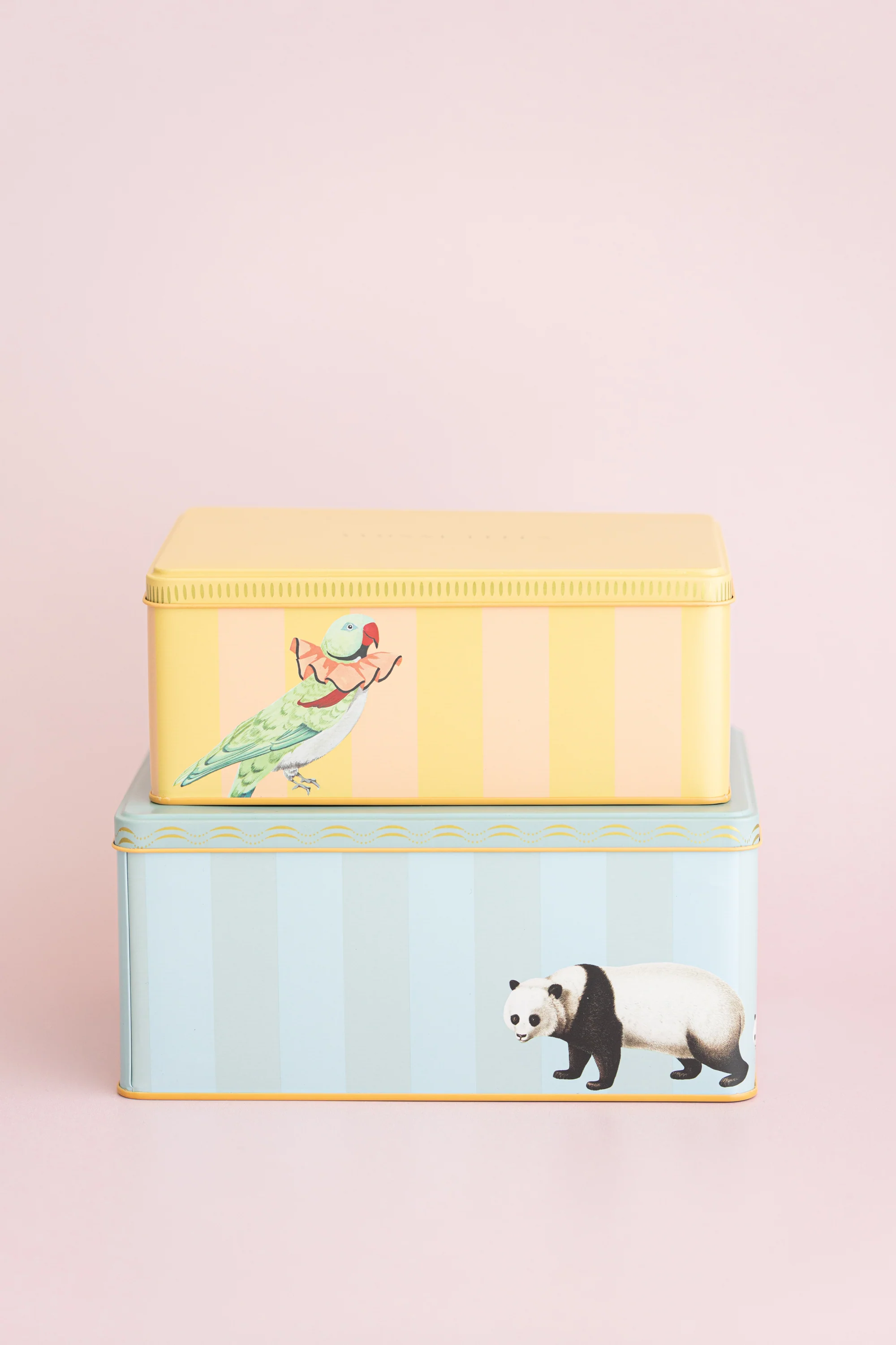 Yvonne Ellen Panda / Parakeet Rectangular Tins Set of 2