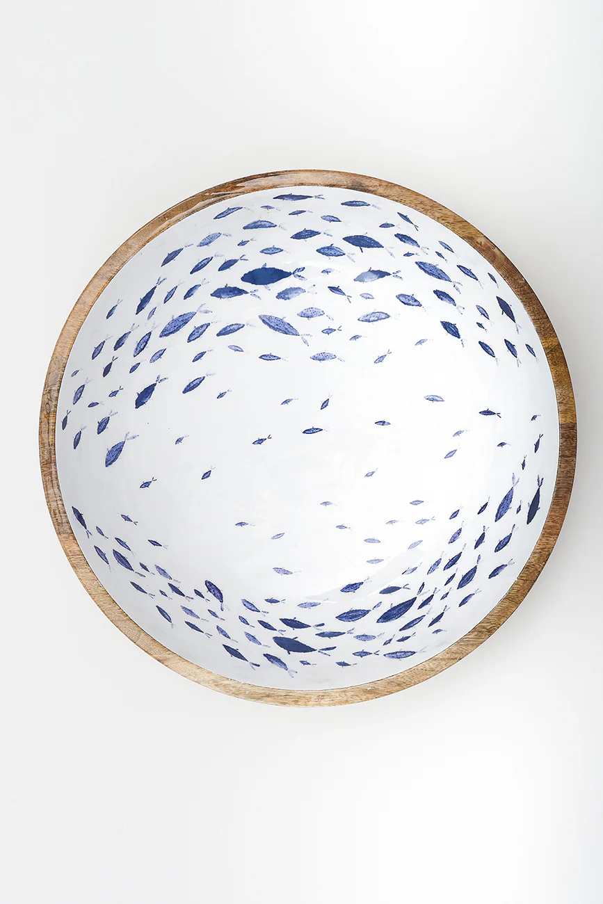 Batela Large Enamelled Wooden Bowl - Fish