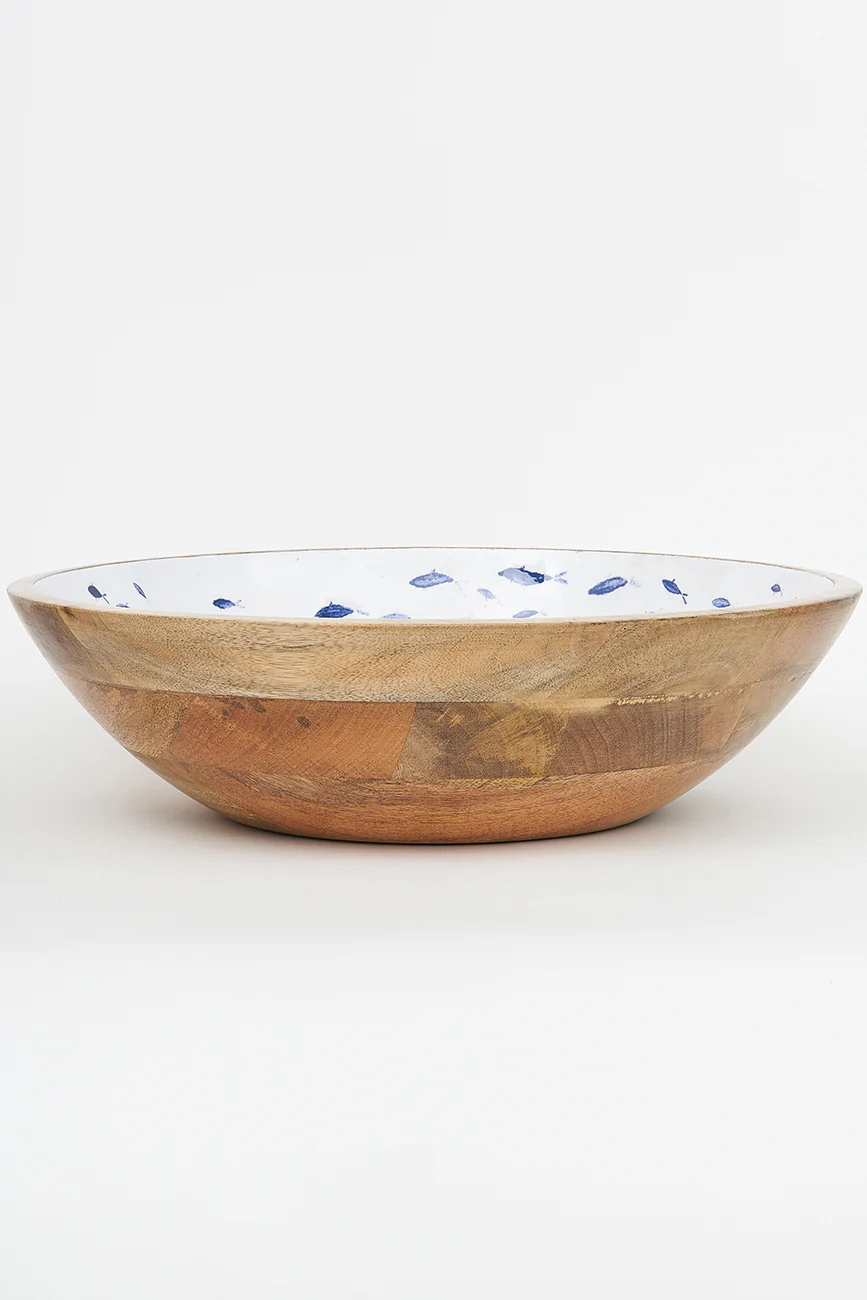 Batela Large Enamelled Wooden Bowl - Fish
