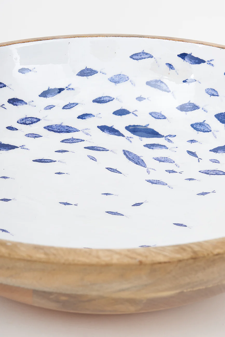 Batela Large Enamelled Wooden Bowl - Fish