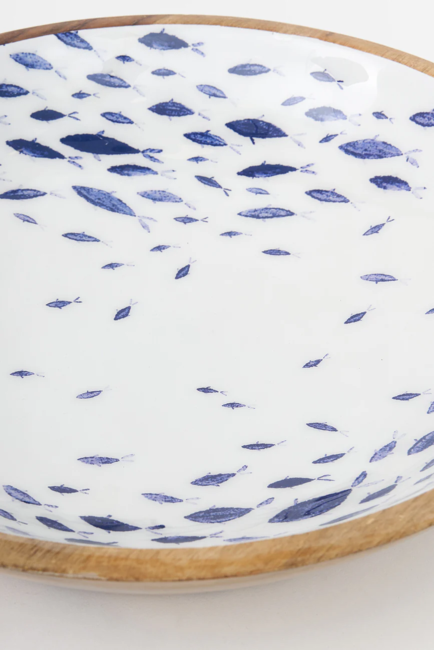 Batela Medium Enamelled Wooden Bowl - Fish