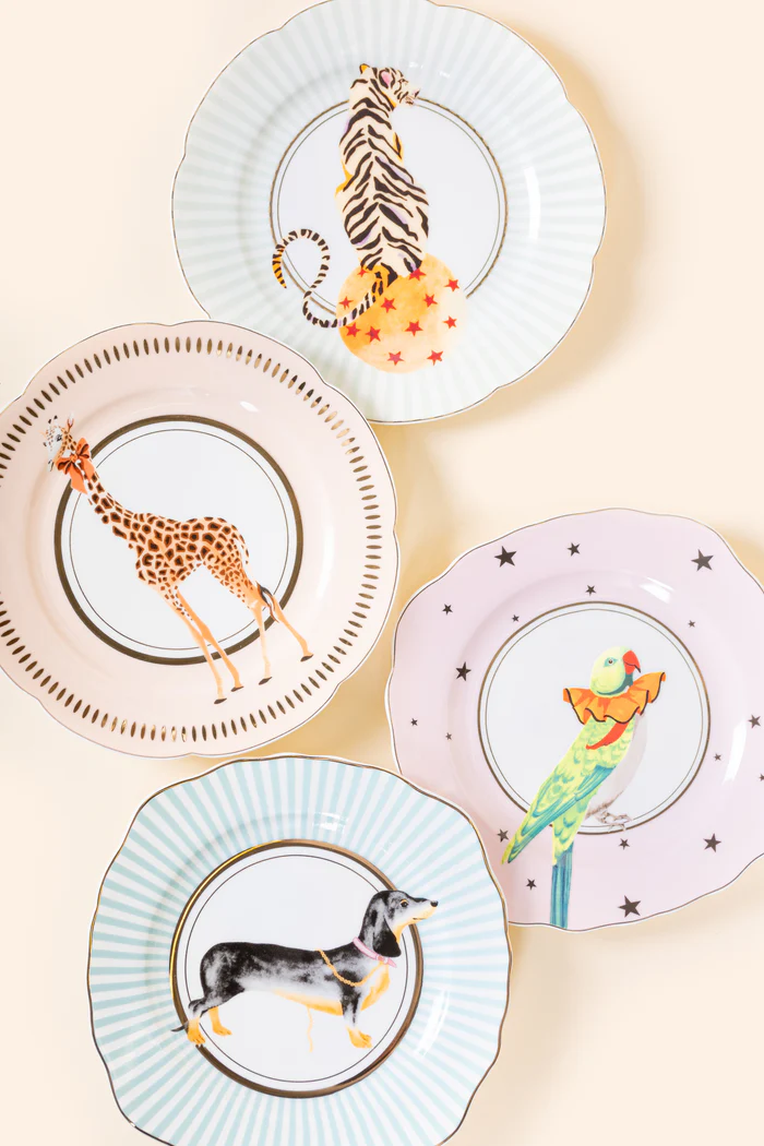 Yvonne Ellen Round Animal Tea Plates Set of 4