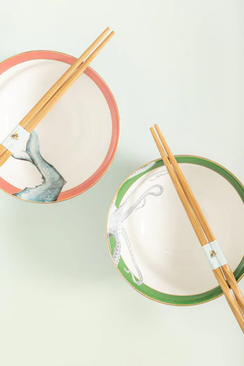 Yvonne Ellen Set of 2 Rice Bowls With Chopsticks