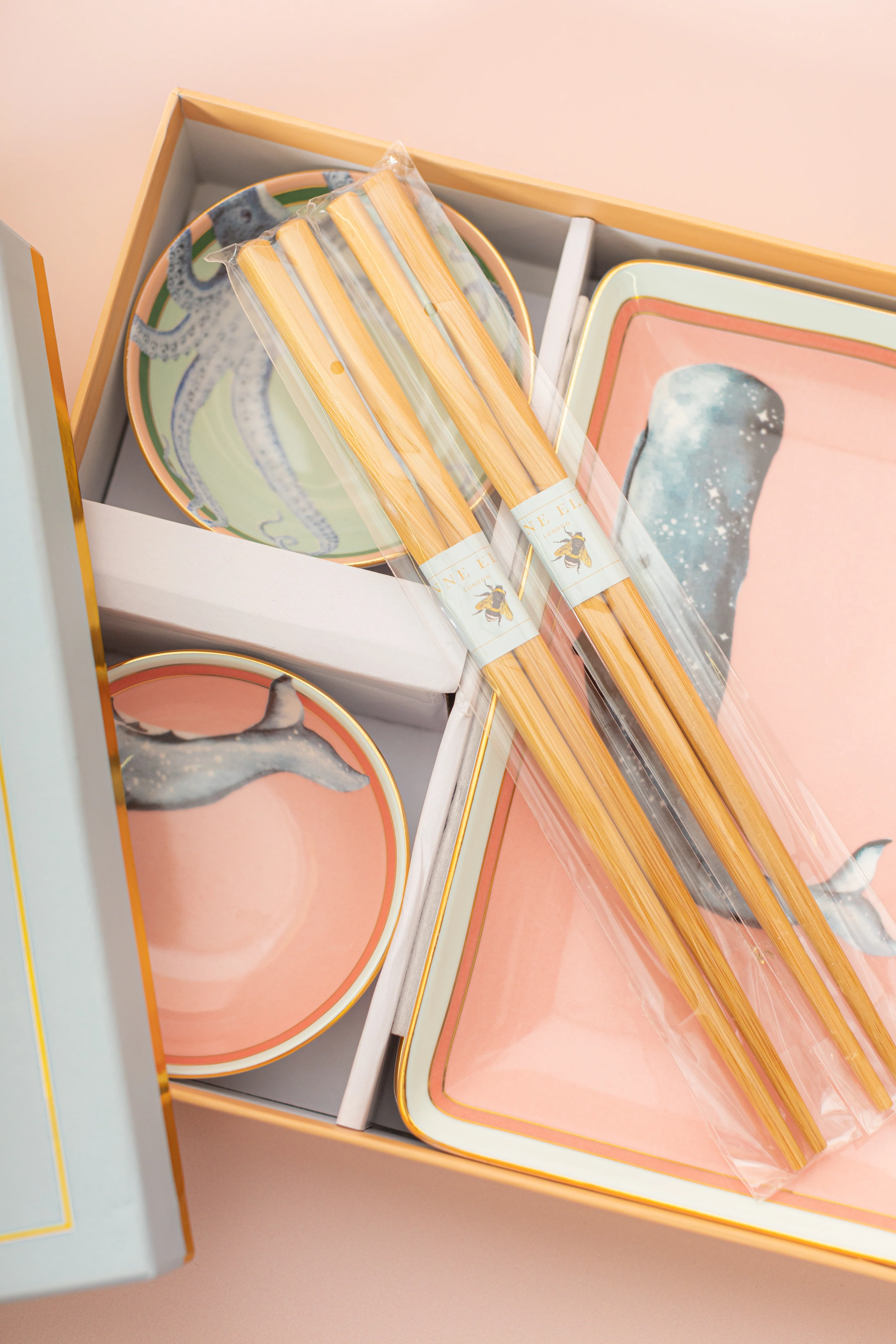 Yvonne Ellen Sushi Plates with Dip Bowls & Chopsticks Set of 2