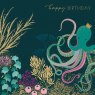 Sara Miller Happy Birthday Greetings Card - Octopus & Coral