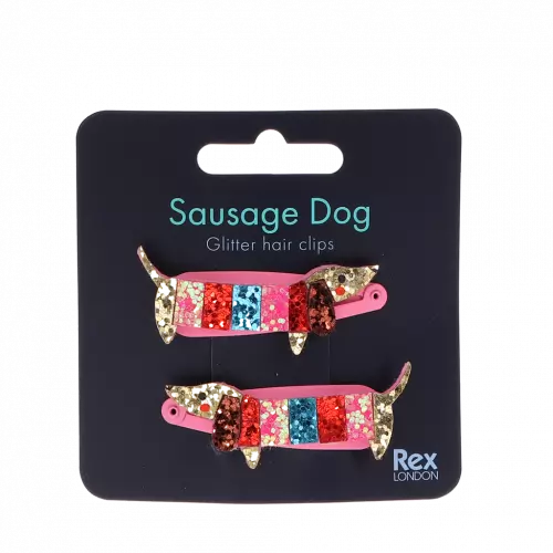 Rex London Sausage Dog Glitter Hair Clips Set of 2
