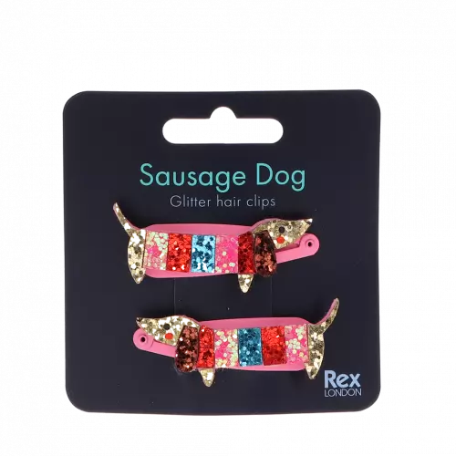 Sausage Dog Glitter Hair Clips Set of 2