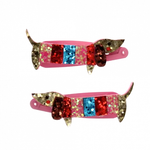 Rex London Sausage Dog Glitter Hair Clips Set of 2