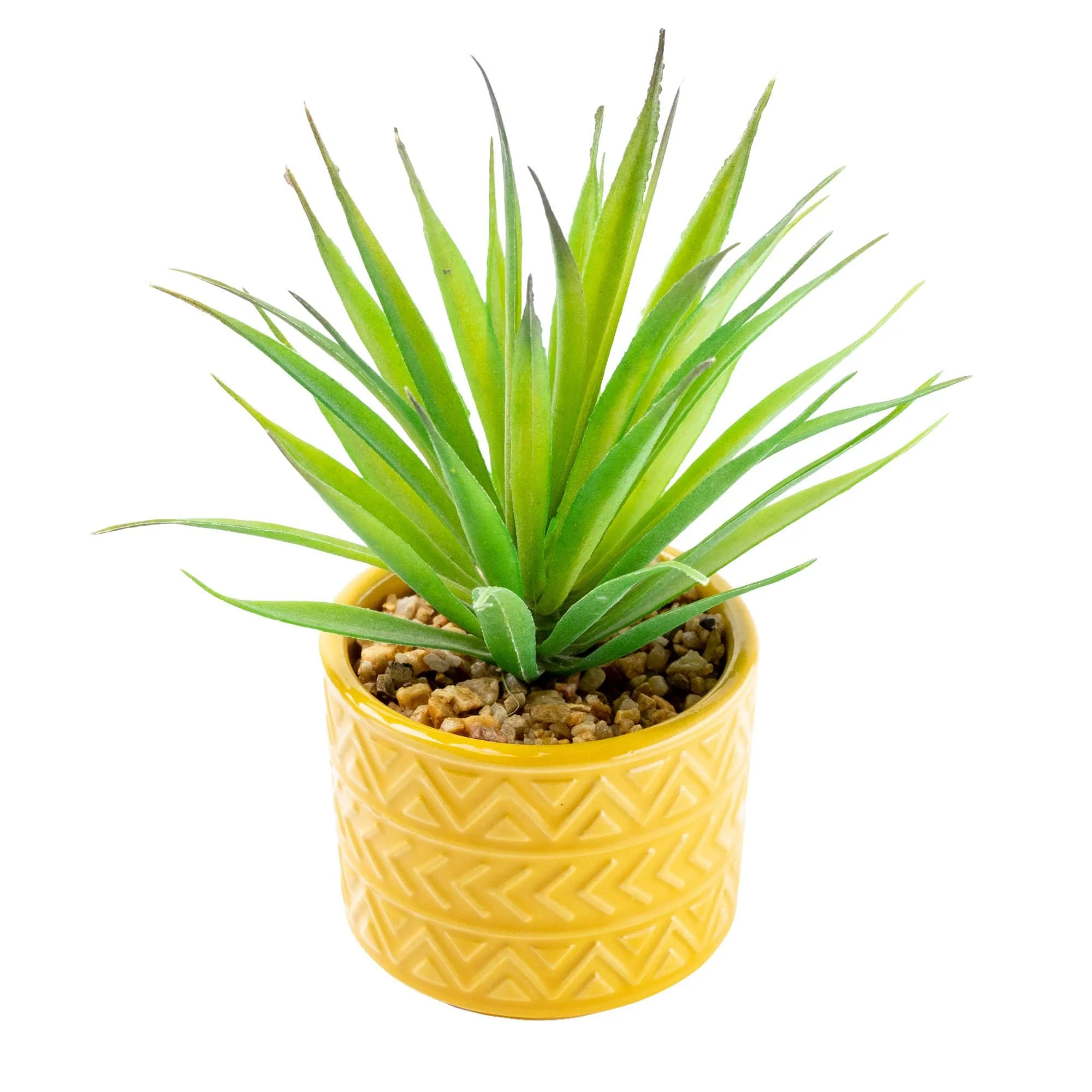 Artificial Spikey Succulent in Ceramic Pot with Aztec Design Ochre