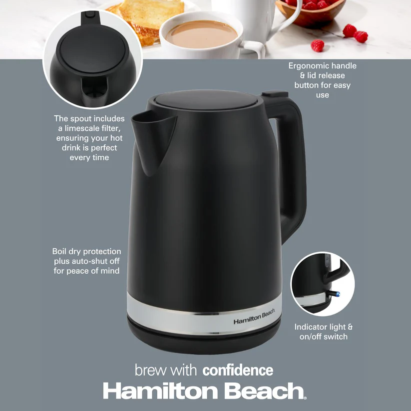 Hamilton Beach Ella 1.7L Matte Black Kettle