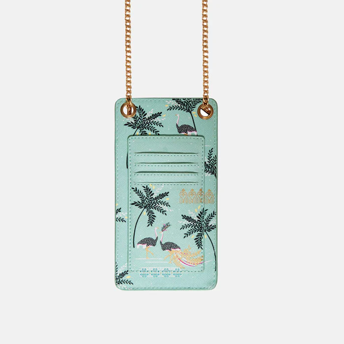 Sara Miller Phone Pouch - Mint Ostrich & Palms