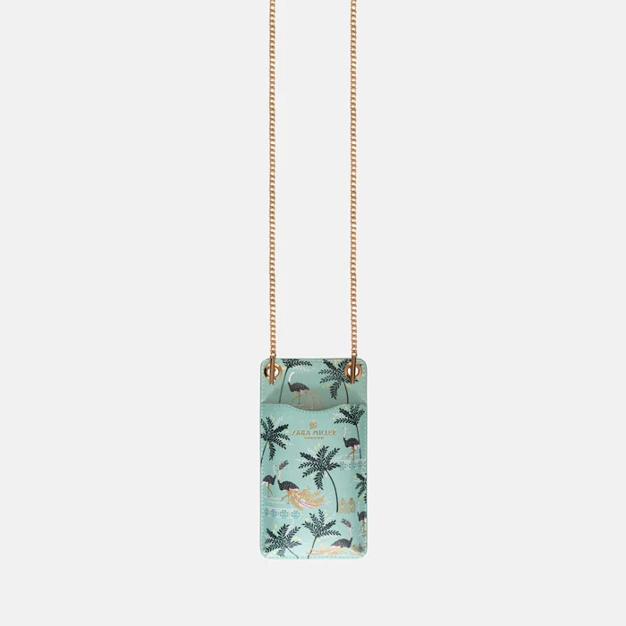 Sara Miller Phone Pouch - Mint Ostrich & Palms