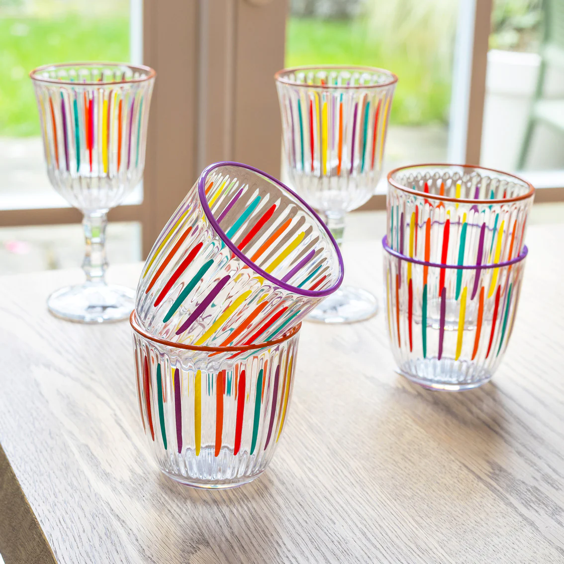 Talking Tables Bright Striped Multi-Coloured Glass Tumbler