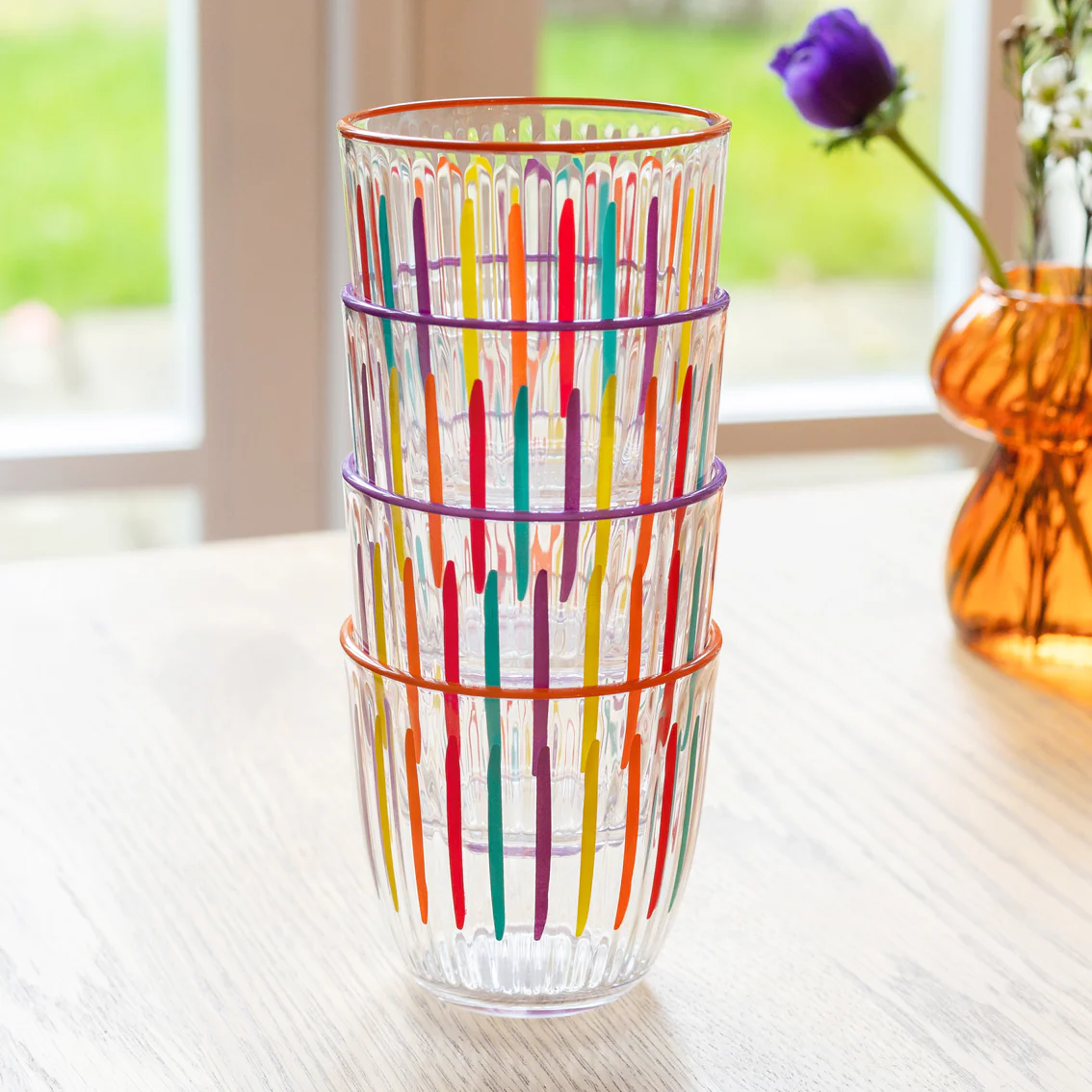 Talking Tables Bright Striped Multi-Coloured Glass Tumbler