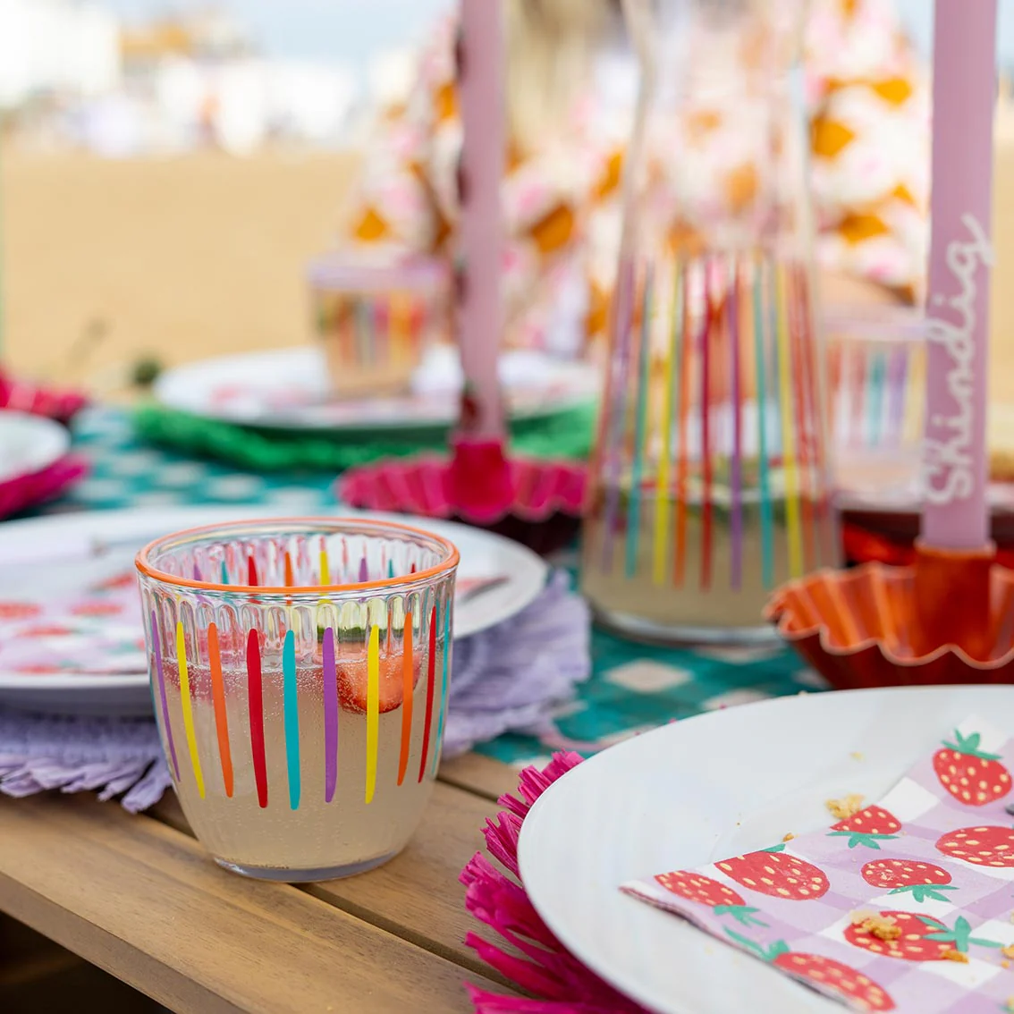 Talking Tables Bright Striped Multi-Coloured Glass Tumbler