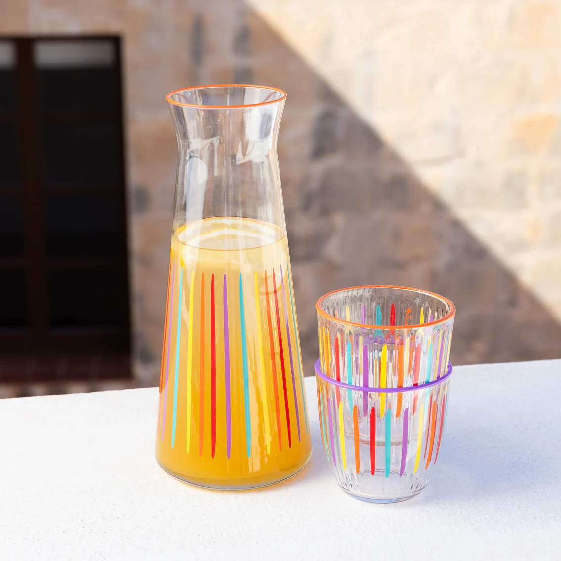 Talking Tables Bright Striped Multi-Coloured Glass Tumbler