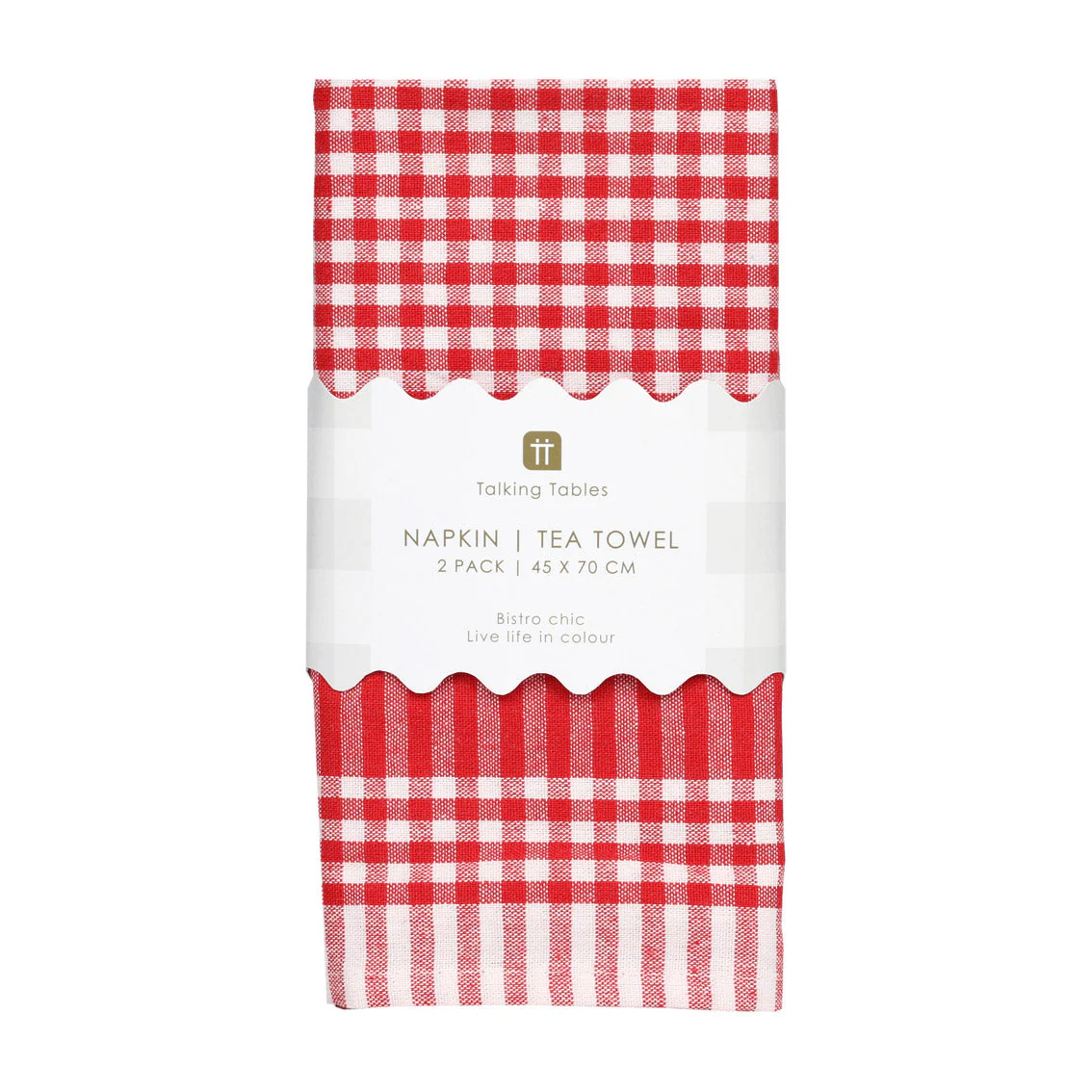 Talking Tables Bon Appetit Red & White Fabric Gingham Napkins/Tea Towels - 2 Pack
