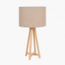 Pacific Whitby Natural Wood Tapered 4 Post Table Lamp Base & Linen Lampshade