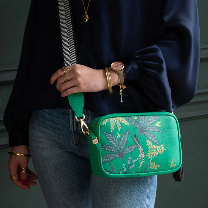 Sara Miller Camera Crossbody Bag- Green Botanic