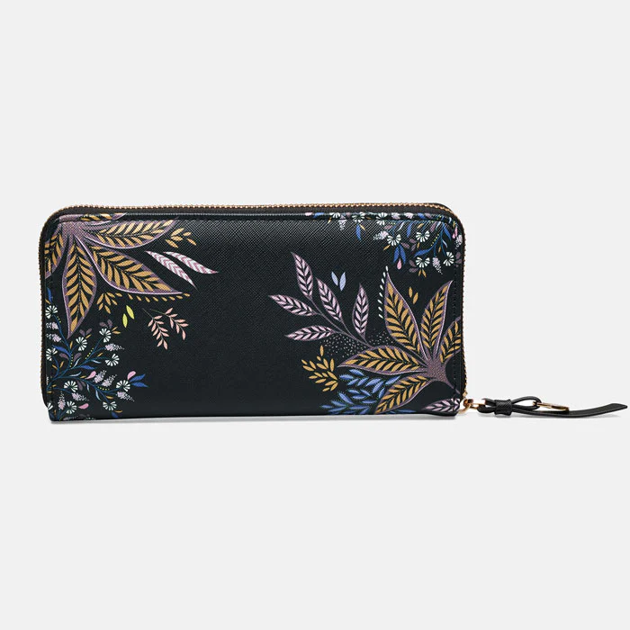 Sara Miller Large Zip Purse - Black Botanic