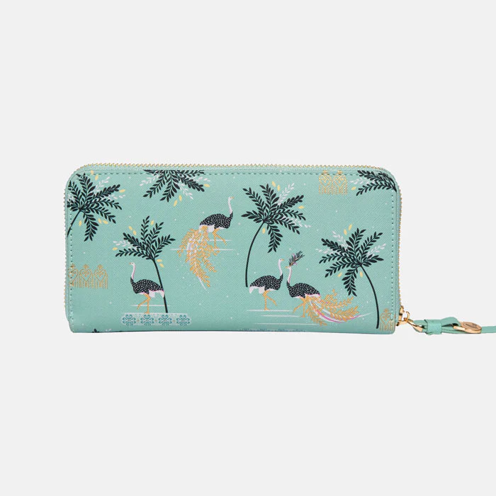 Sara Miller Large Zip Purse - Mint Ostrich & Palms