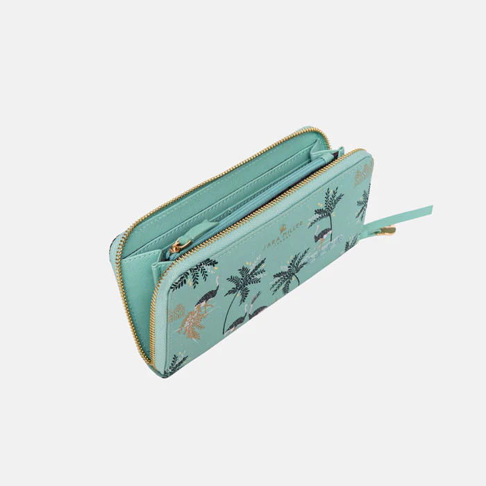 Sara Miller Large Zip Purse - Mint Ostrich & Palms
