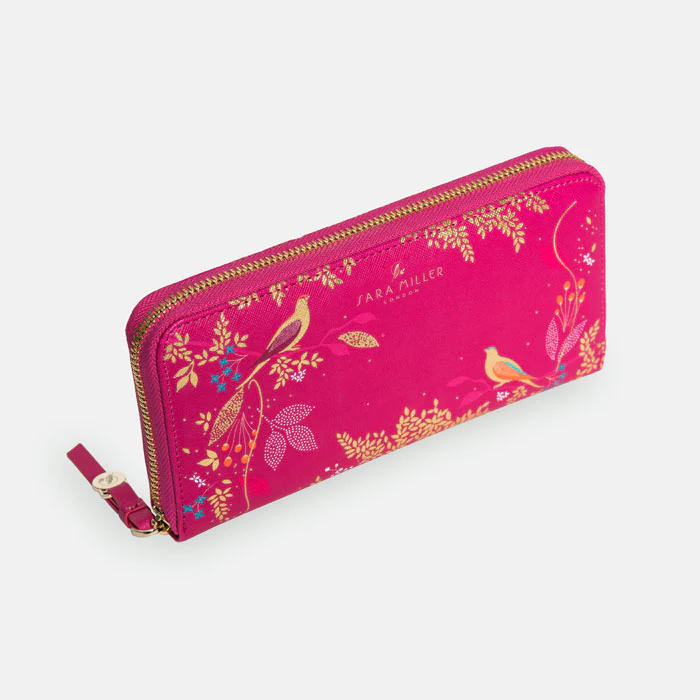 Sara Miller Large Zip Purse - Pink Birds