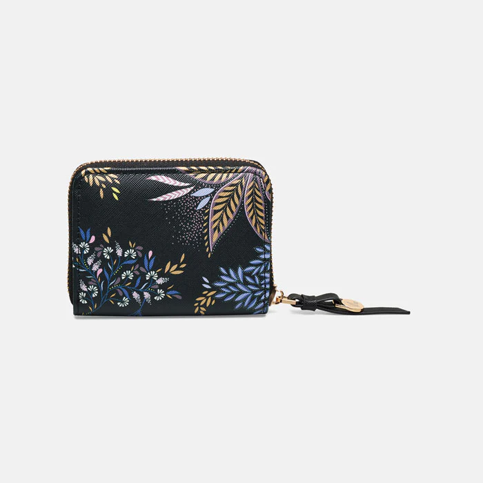 Sara Miller Small Zip Purse - Black Botanic