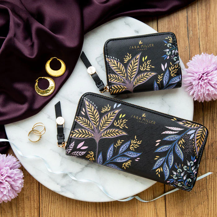 Sara Miller Small Zip Purse - Black Botanic