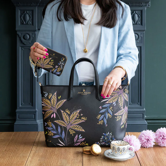 Sara Miller Small Zip Purse - Black Botanic