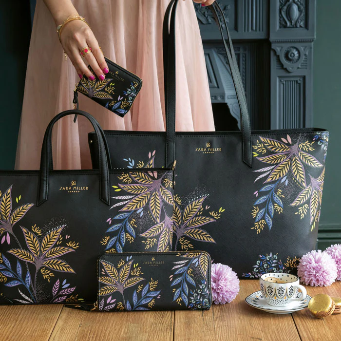 Sara Miller London Sara Miller Small Zip Purse - Black Botanic
