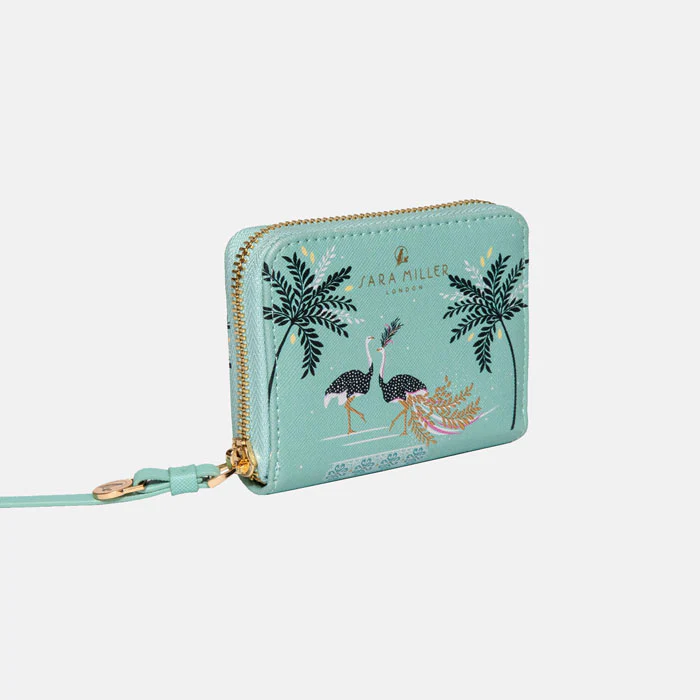 Sara Miller Small Zip Purse - Mint Ostrich & Palms